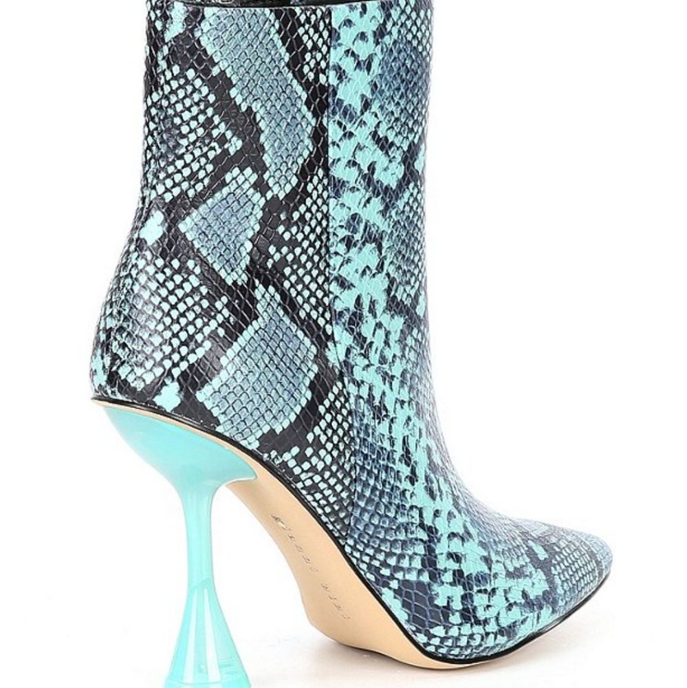 Gianni Bini Fawlie Snake Print Leather Clear Flared Heel Booties